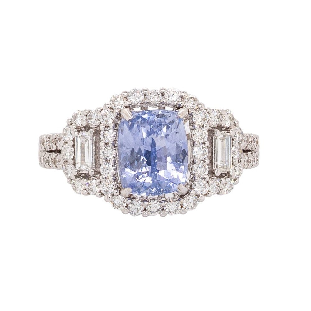 3cts Cornflower Blue Sapphire with Natural Diamonds in Solid 14K White Gold